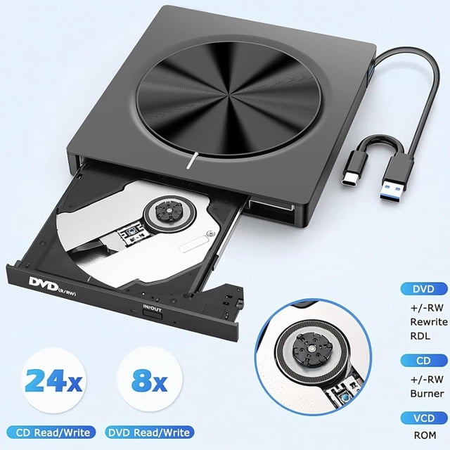 Birdeem External Dvd Drive,Usb 3.0 Portable Dvd/Cd Burner for Laptop and Desktop,Ultra Slim Design with High-Speed Data Transfer and Plug-And-Play Compatibility for Adults
