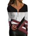 thumbnail image 1 of Gibobby Blusas Para Mujeres Camiseta de manga larga con cremallera superior para mujer con estampado geométrico de primavera y verano（Multicolor, L), 1 of 3