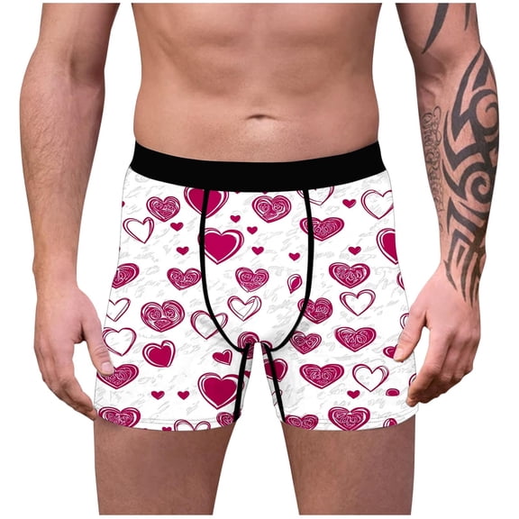 Men Underwear Valentines Heart Printed Underwear Comfortable Cooling Boxer Moisture Wicking Underwear High Waisted Panties Breathable Underwear Trunks