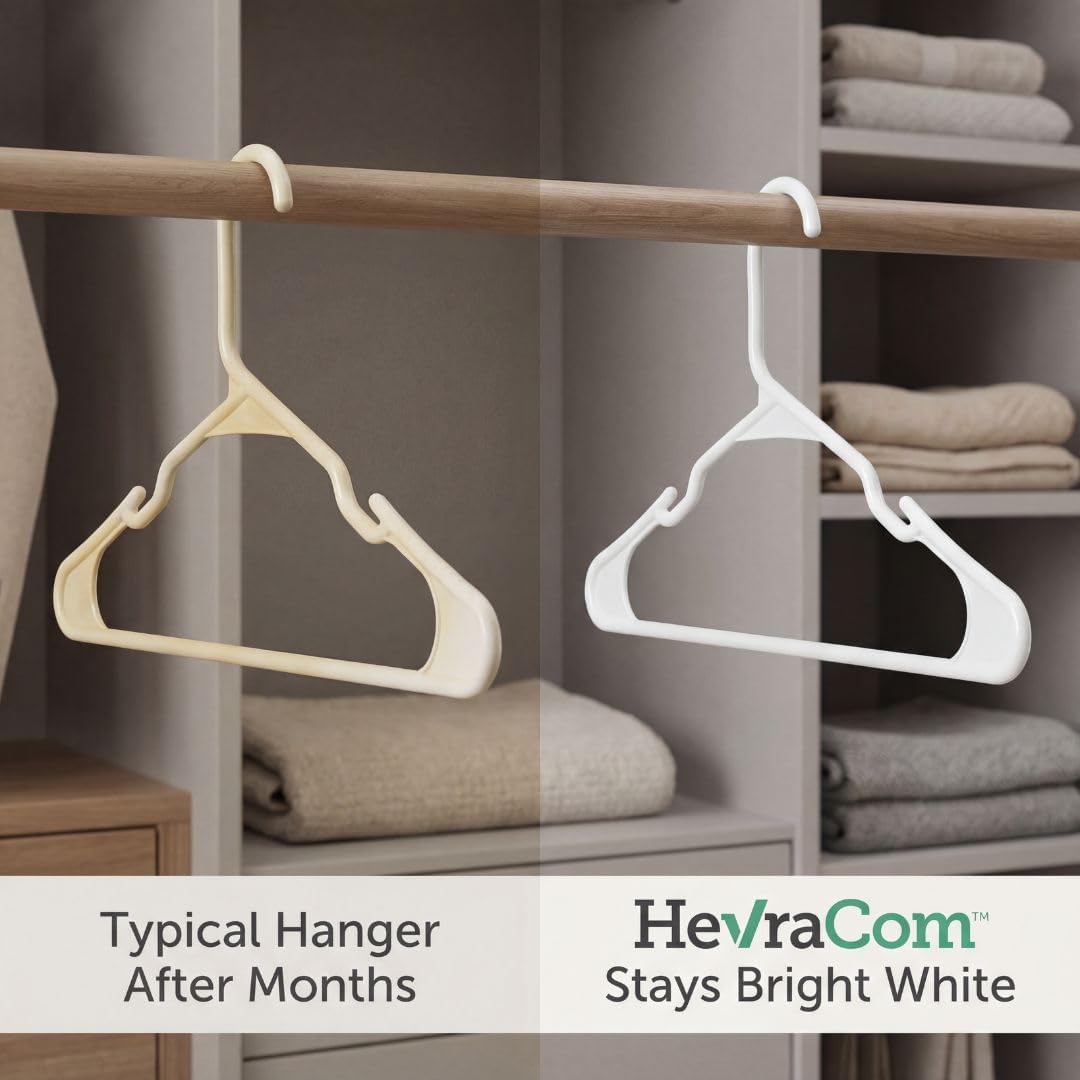 HevraCom Plastic Clothes Hangers Heavy Duty Non Slip White 50 Pack