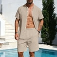 thumbnail image 2 of VBTAPA Mens 2 Piece Cotton Linen Outfits Summer Beach Matching Sets Short Sleeve Button Down Shirts and Shorts Set with Pockets Khaki XL, 2 of 7