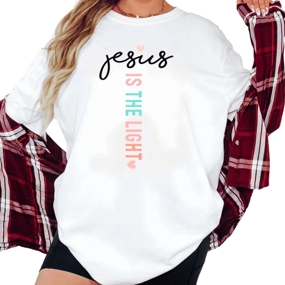 UNISHE Women's "Jesus is the Light" Christian Graphic Short Sleeve T-Shirt Casual Comfortable Crewneck Top