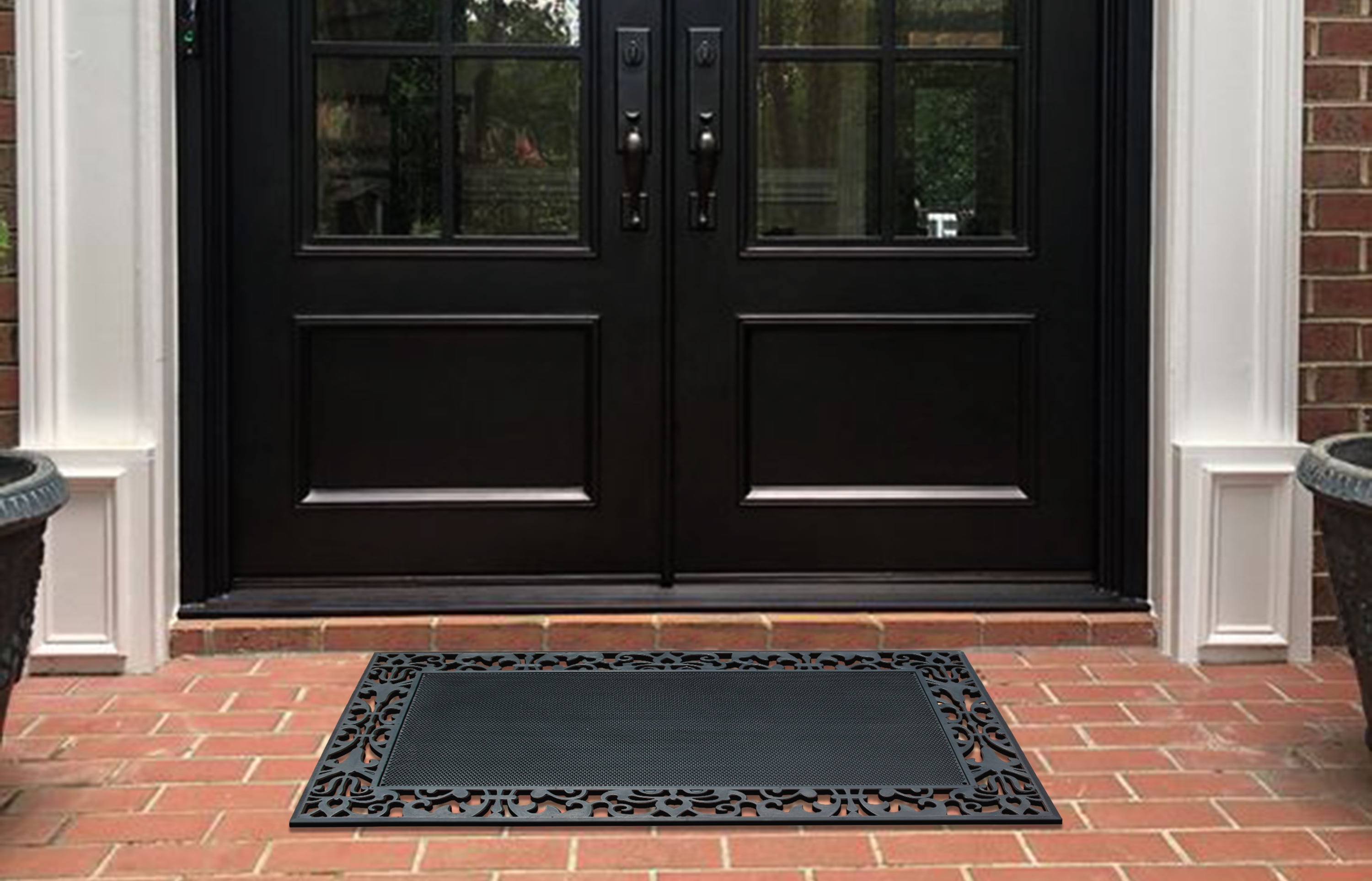 A1HC 100% Rubber Front Door Mat 30”x 48”, Non-Slip Welcome Doormat, Rubber Thin Profile Heavy Duty Doormat with Scrapping Pins, Indoor Outdoor, for Front Door, High Traffic Areas