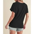 thumbnail image 3 of Womens Short Sleeve T Shirt Basic Crinkled V Neck Wide Sleeve T-Shirt Solid Daily Summer Tops, 3 of 8