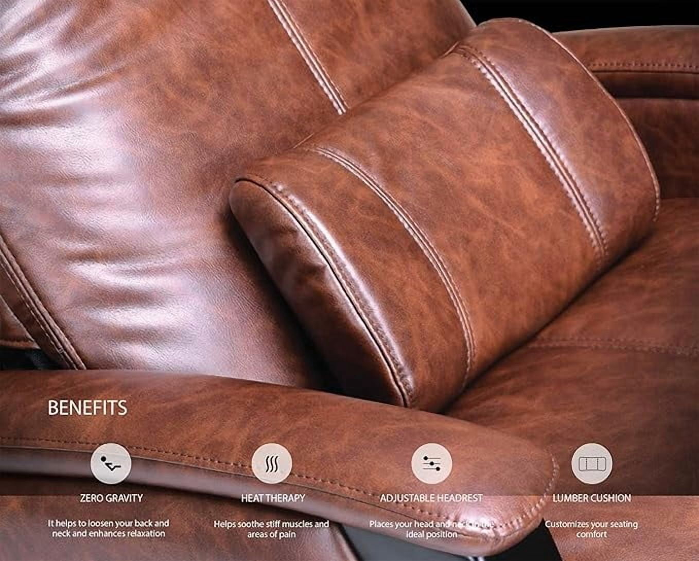 Svago ZGR Plus SV-395 Dual Power Infinite Position Zero Anti Gravity Recliner Chair with Heat and Massage - Cognac Faux Leather with White Glove in-Home Delivery and Setup
