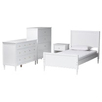 Baxton Studio Roni Modern White Wood 4-Piece Full Bedroom Set with Scalloped Edges