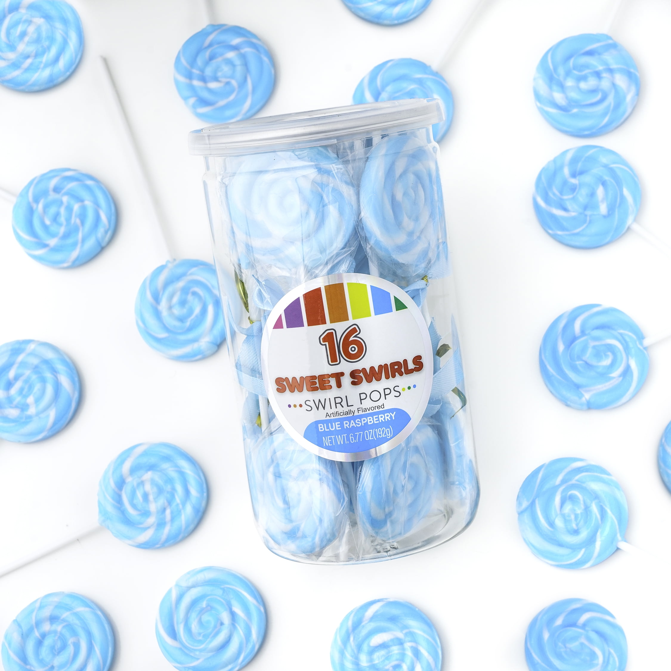 Hilco Sweet Swirls Blue Raspberry Flavored Lollipops, 16 Count Tub
