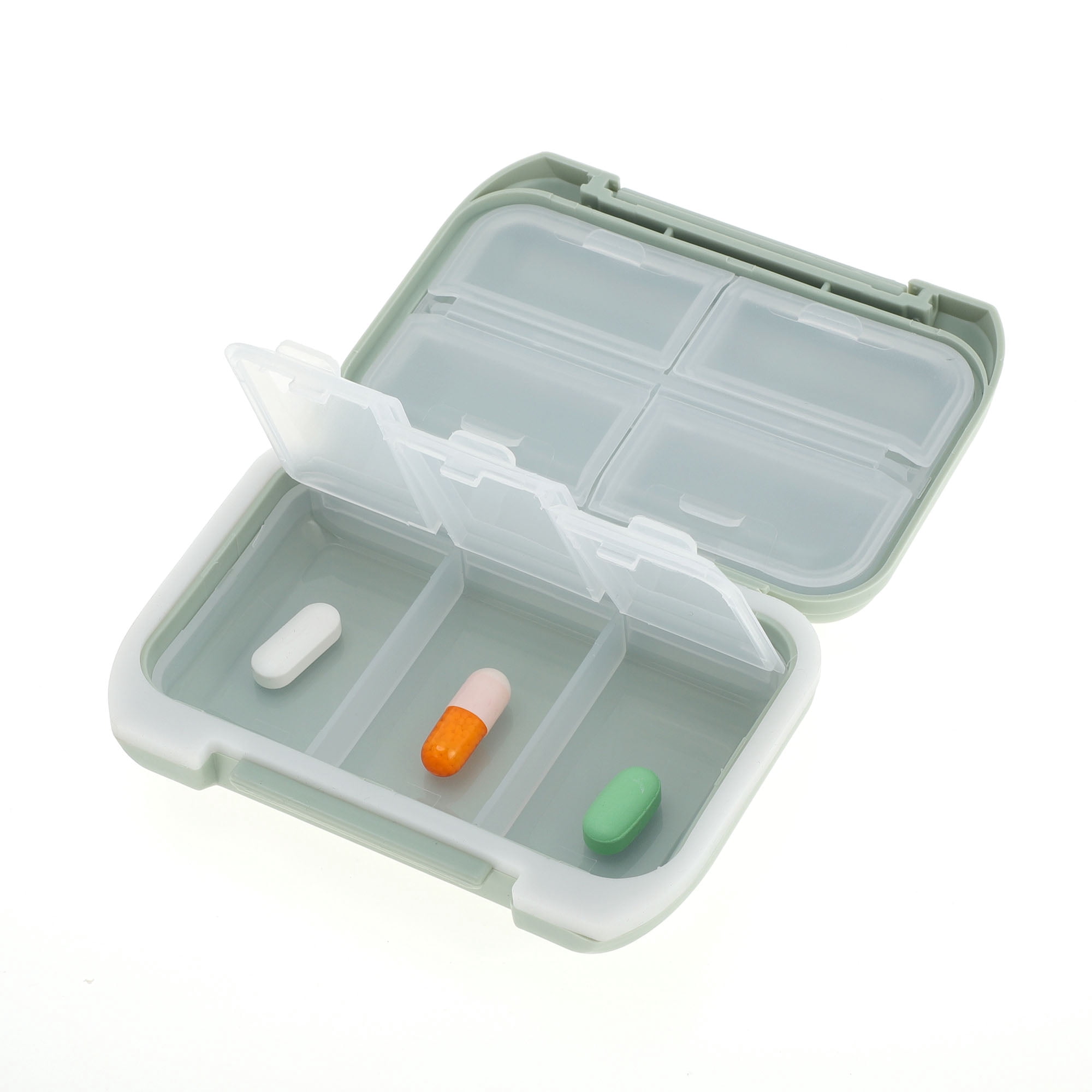 Unique Bargains 7 Grids Double Layer Pill Box 1 Pc Light Gray Green