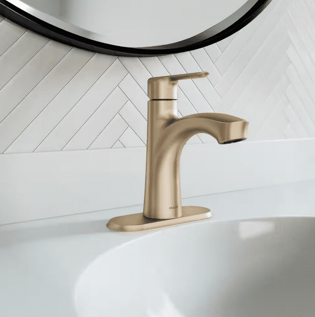 MOEN 84516BZG Findlay Single-Handle Single-Hole Bathroom Faucet in Bronzed Gold