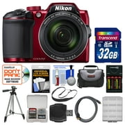 Angle View: Nikon Coolpix B500 Wi-Fi Digital Camera (Red) with 32GB Card + Case + Batteries & Charger + Tripod + Sling Strap + Kit