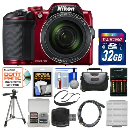 Nikon Coolpix B500 Wi-Fi Digital Camera (Red) with 32GB Card + Case + Batteries & Charger + Tripod + Sling Strap + Kit