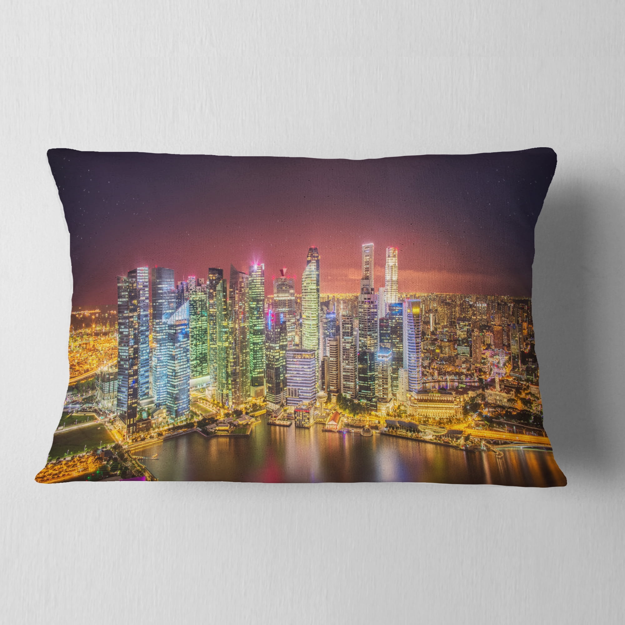 Designart Singapore Skyline View of Marina Bay - Cityscape Throw Pillow - 12x20