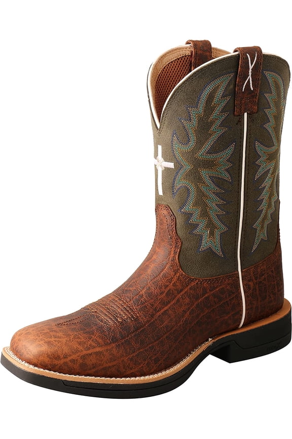 Men's 11" Tech X Boots - Comfortable Casual Western Boots for Men, Brown & Green, 8.5 D