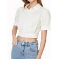 thumbnail image 2 of Lovito Casual Plain Princess Sleeves Shirt Collar Pure Cotton Good Hygroscopicity Blouse for Women, 2 of 5