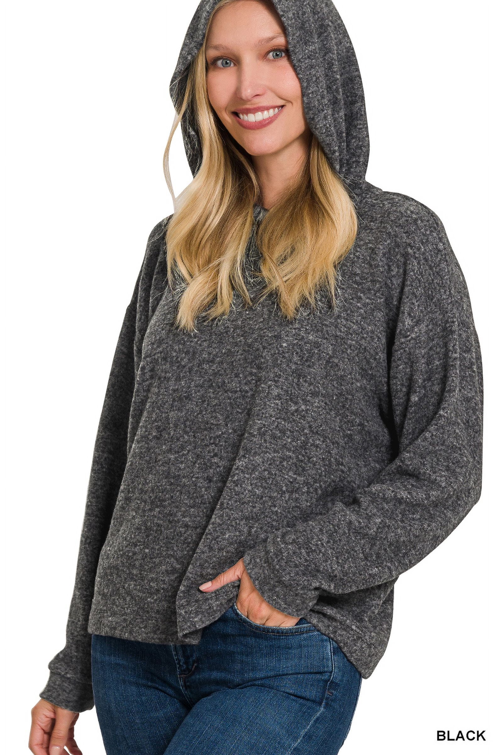 Zenana Women's Plus Size Casual Hooded Brushed Melange Hacci Relaxed Fit Light Sweater