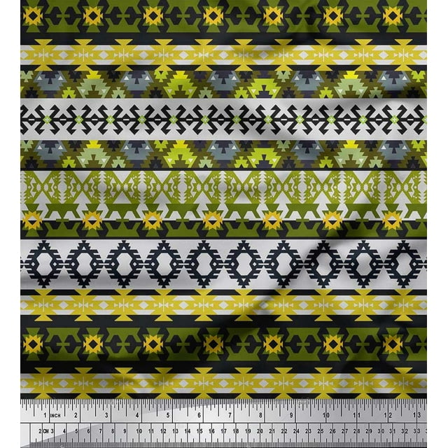 Soimoi Silk Fabric Aztec Southwestern Print Sewing Fabric Yard 42 Inch Wide