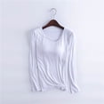 thumbnail image 4 of YDFCWXW Womens Basic Long Sleeve Pajama Tops Built in Bra Crew Neck Comfy Slim Fit Stretch Tees Shirts Top Light Gray, M, 4 of 7