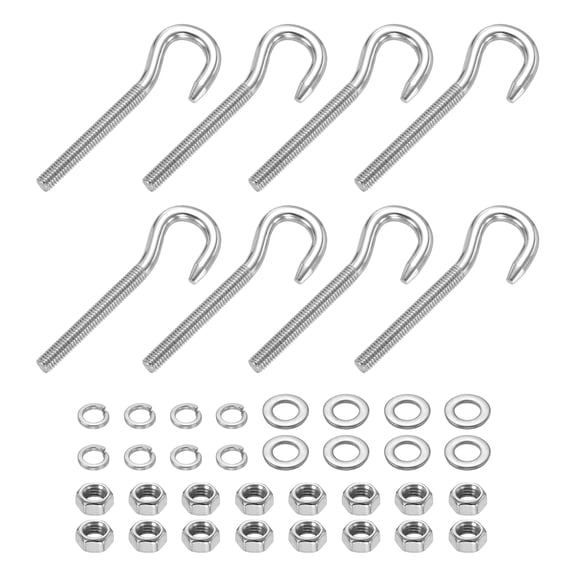 Uxcell 8 Pcs M5 Hook Bolt, 8.3 Inch Stainless Steel Eye Bolt with Nut