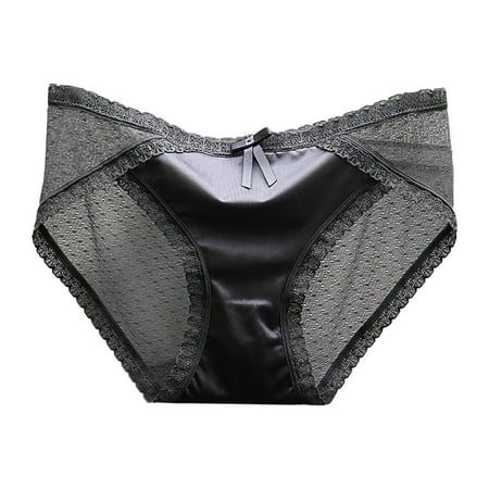 BYHONG Women s Low Waist Lace Briefs Solid Color Crotch Underwear Panties Panties for Women Pack Grey XL
