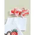 thumbnail image 5 of Wassery Baby Infant Girls Summer Outfits Strawberry Print Short Sleeve Round Neck T-shirt Tops +Casual Elastic Strawberry Shorts+ Headband 3Pcs Set 0-24M, 5 of 8