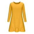 thumbnail image 6 of QQAMB Dresses for Women Plus Size Crewneck Solid Color Long Sleeve Pleated Thin Casual Loose Swing Dresses Yellow XL, 6 of 6