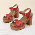 thumbnail image 5 of Viluyesy Womens Block Heels Sandals, Open Toe Shiny Faux Leather Ankle Strap Summer Platform Shoes Red US6, 5 of 9