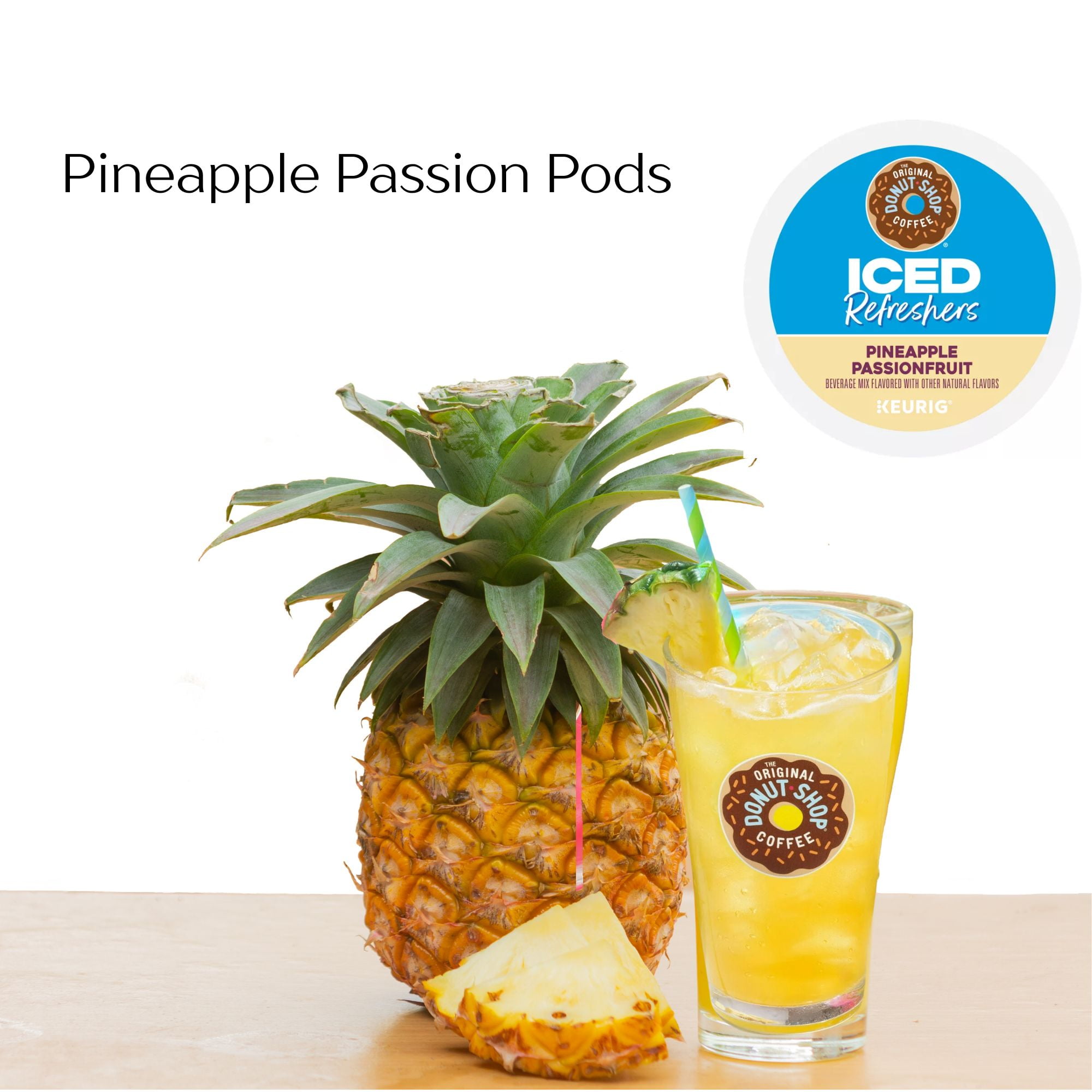 Iced Refreshers K Cup Strawberry Acai and Pineapple Passion Gift Set of Keurig k cups 20ct Pods and Stainless Steel Iridescent Straws with Storage Bag