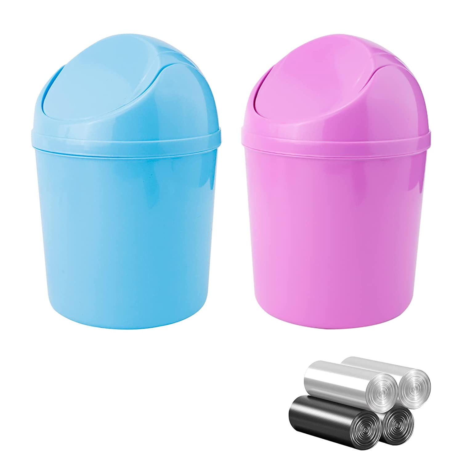 STONCEL 2 Pcs Plastic Mini Wastebasket Trash Can with Swing Lid with