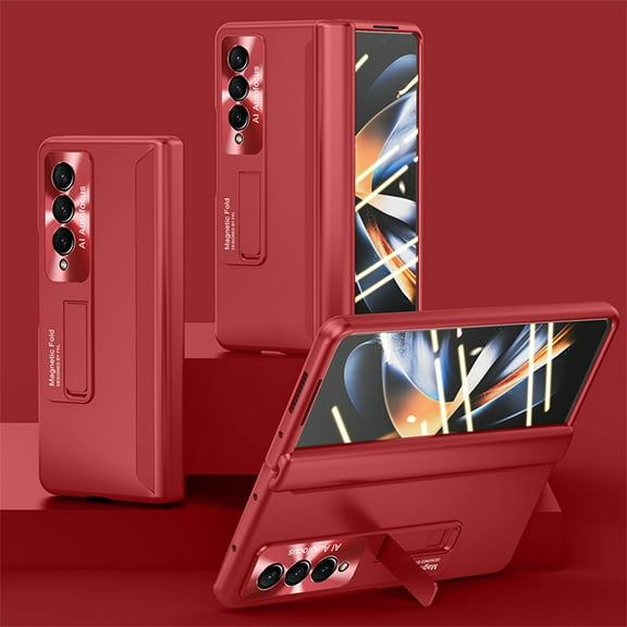 Case Compatible with Samsung Galaxy Z Fold 4 with Screen Protector Magnetic Kickstand Full Protective Hinge Case-Red