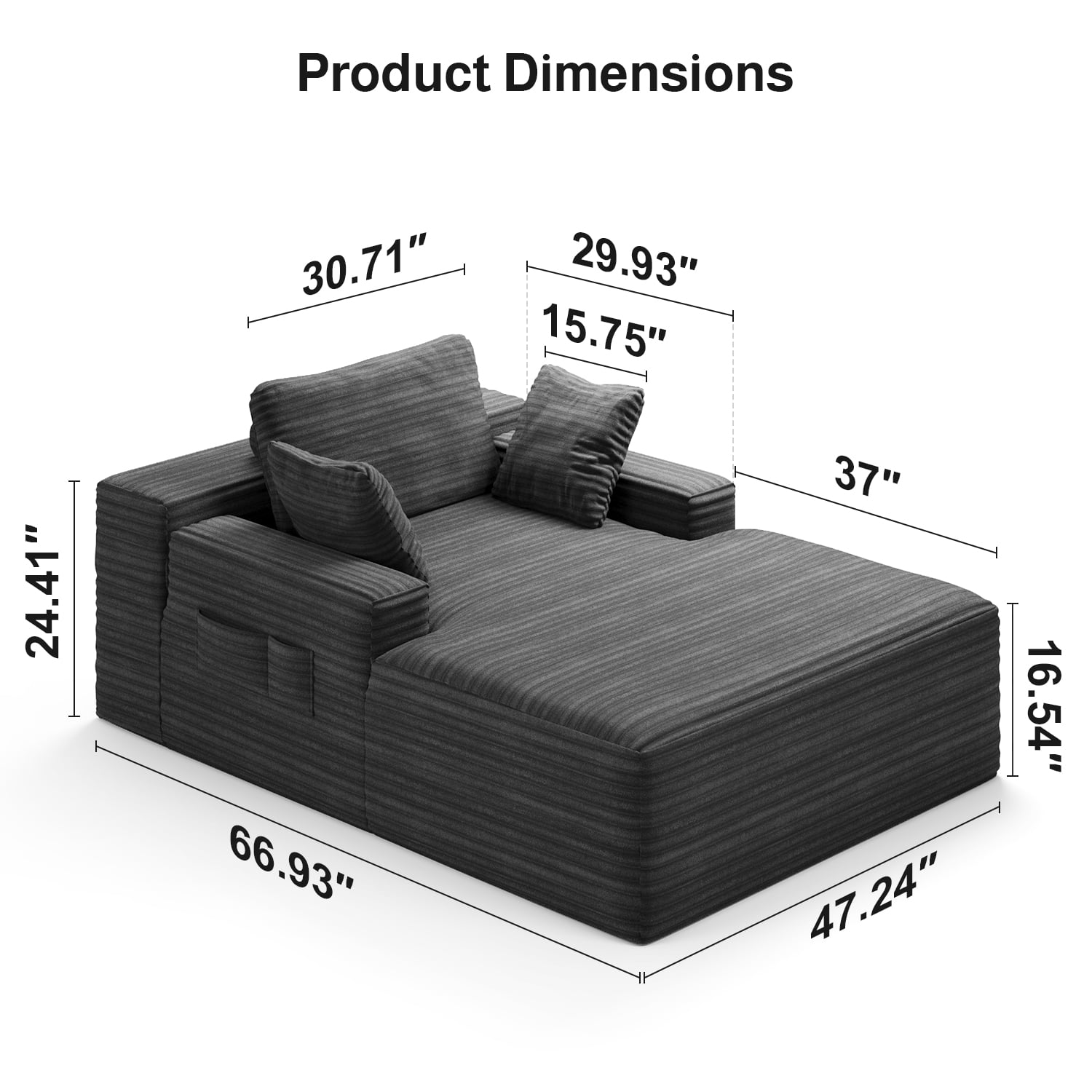 Lofka 47'' Oversized Chaise Lounge Chair Indoor, No Assembly Required, Sleeper Couch Fluffy Plush Corduroy Cloud Sofas Couches for Living Room, Gray