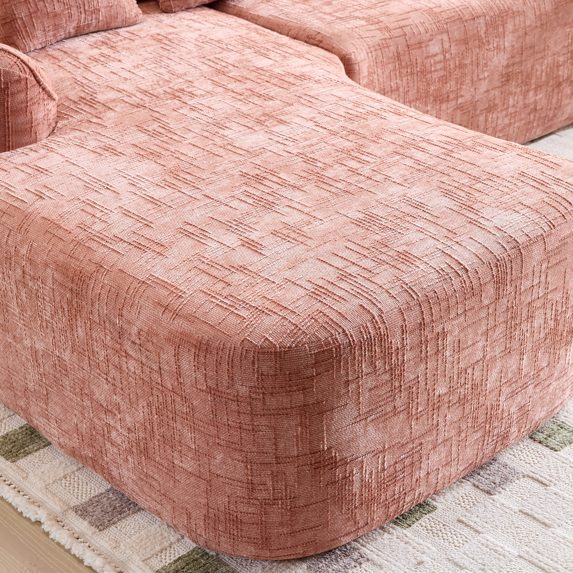 L-Shaped Sectional, Compressed Sofa with Chenille Fabric and Sponge Spring Support, No Assembly Couch for Living Room, 101" x 67" Pink