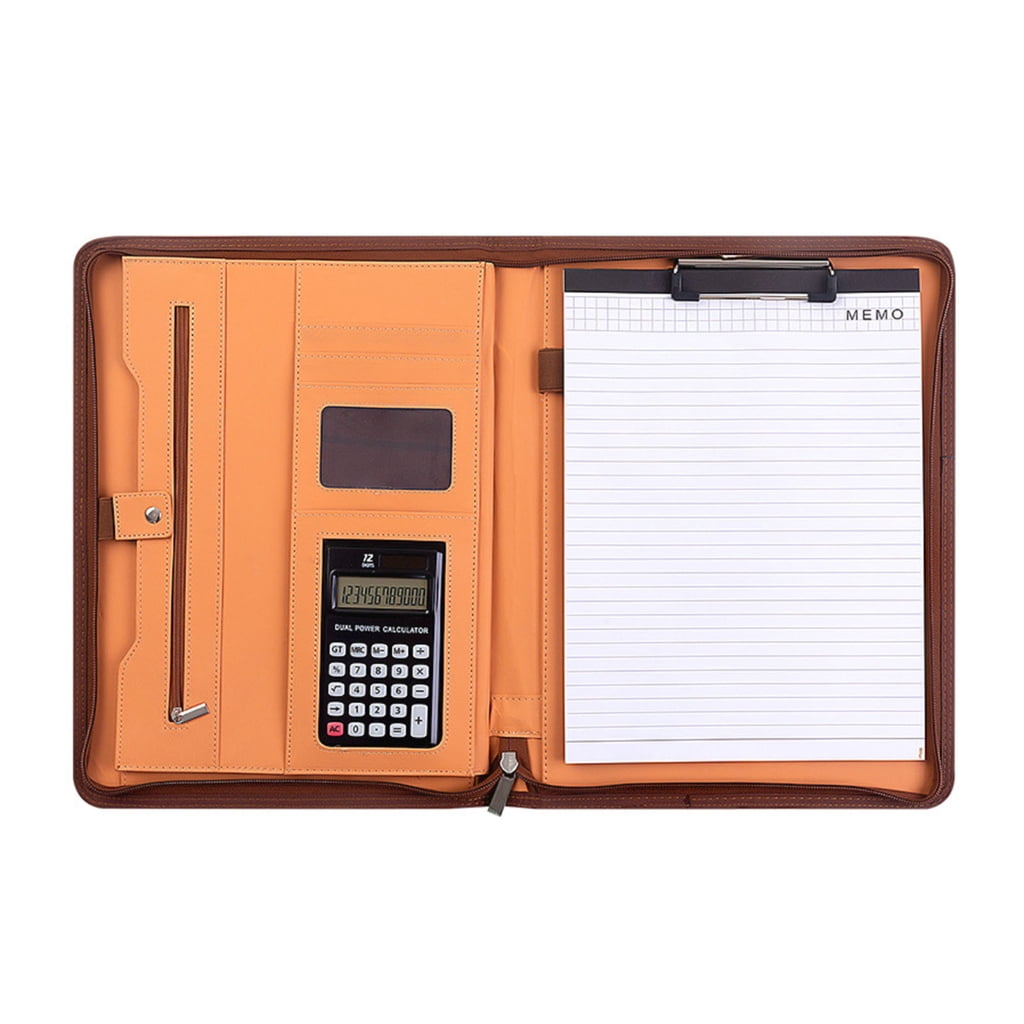 Leather Conference Folder with Clipboard Multiple Pocket Card Holder Pen Slot