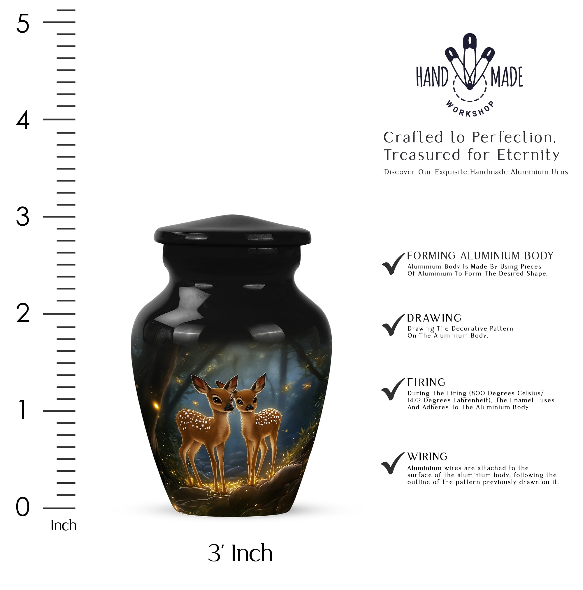 MUKTIVE Deer Cremation Urns for Adult Ashes Women - Black Keepsake Funeral Urns for Human Ashes Adult Man - Mini Decorative Cremation Urn for Mom & Dad - Burial Urn - 3 Inch