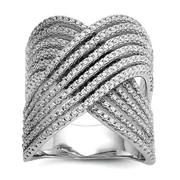925 Sterling Silver Rhodium Plated Polished Fancy Cubic Zirconia X Ring Size 8 7mm Thick Ring for Women