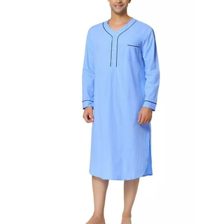 

Men s Nightshirt Cotton Sleep Shirt Long Sleeves Henley Nightgown Sleepwear