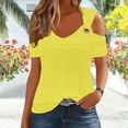 thumbnail image 6 of Olyvenn Womens Tops Summer Off The Shoulder 2025 Spring Fashion Short Sleeve T Shirt Basic Tees Sexy Dressy Casual Blouse Yellow XXL, 6 of 6