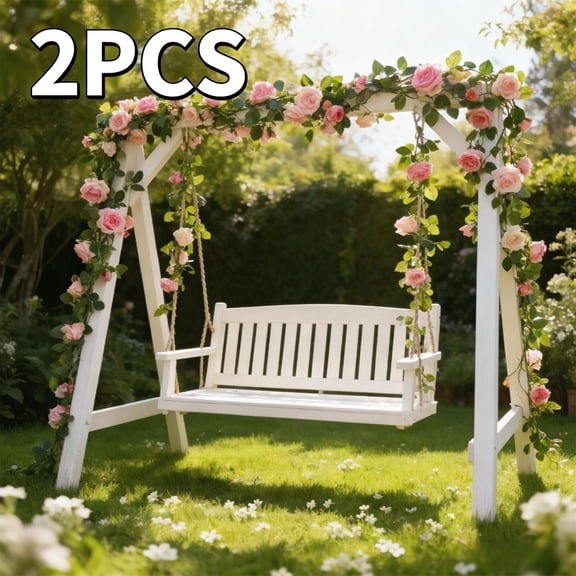 Rose Vine Artificial Flower Garland Fake Hanging Rose Ivy Plants for Wedding Home Party Garden Arrangement Decor Pack of two (Rose Gold)