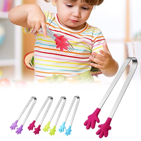 Mifelio Stainless Steel Kitchen Tongs, Silicone Tip Food Tongs, Mini Serving Tongs, Cooking BBQ Dining Bar Utensil #04