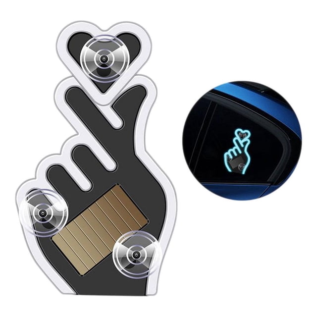 Solar-Powered Finger Heart Car Window Light IP65 Waterproof Wireless LED Ambient Light, Auto On/Off C-Pillar Neon Lights with Switchable Modes, Romantic Car Decor for Couples