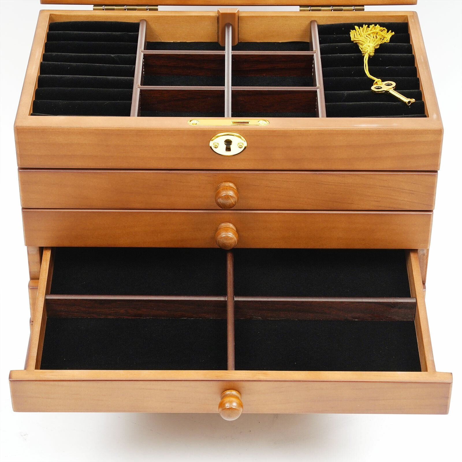 Large Carved 6 Layers Wooden Jewelry Box Jewelry Case Cabinet Armoire Ring Necklacel Gift Storage Box Organizer Brown 6 Layers Wooden Watch Display Storage Box Jewelry Organizer With Mirror/Lock