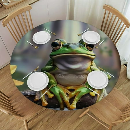 

Orinice Frog Branch Forest Round Table Cover Stain Resistant Washable for Indoor Outdoor Kitchen Dining Wedding Parties 100% Polyester Fiber 38-42