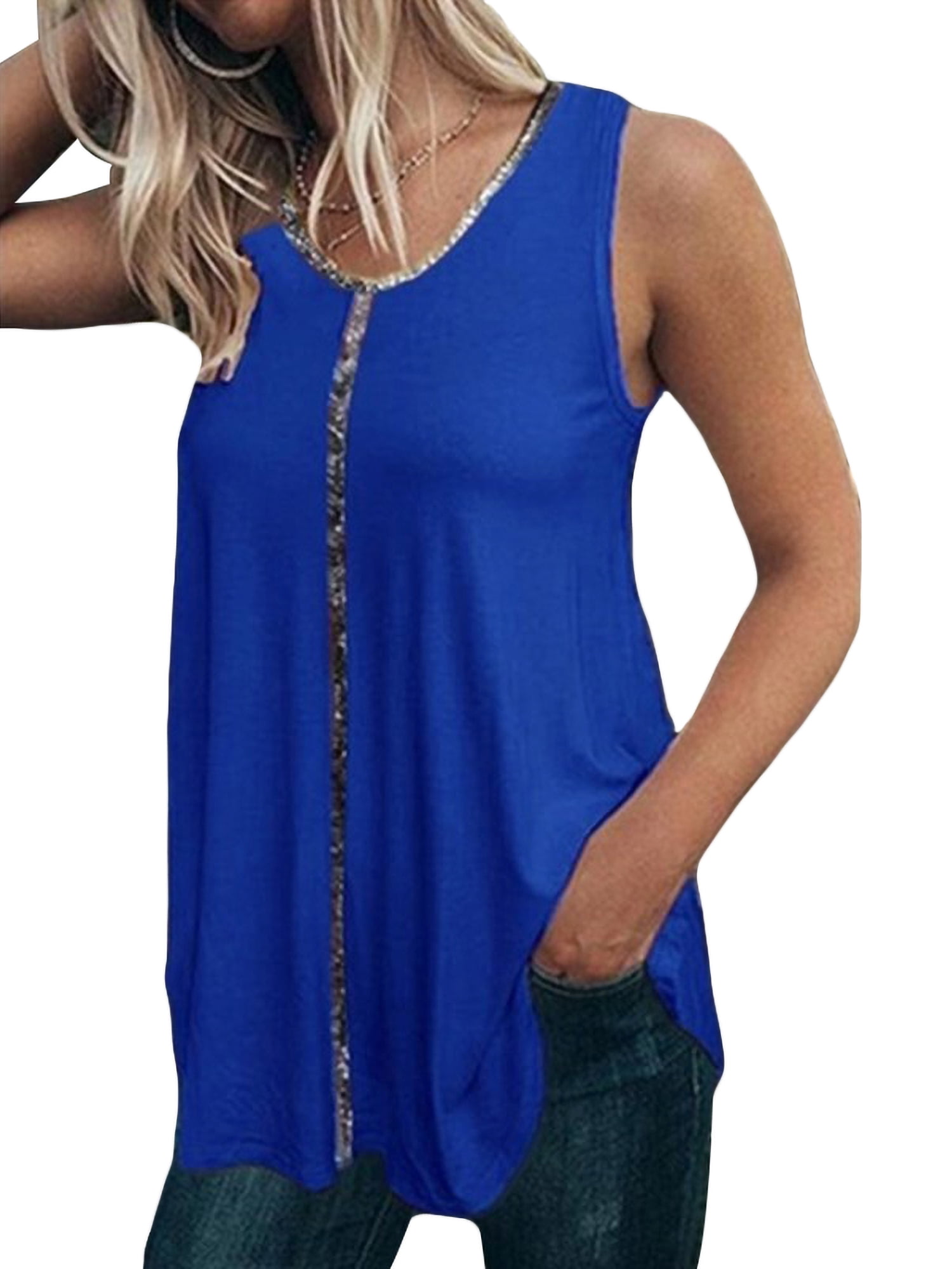Wind Goal Women Casual Knit Sleeveless Tops V Neck Pleated Tunic Tops Shirts Blouse 