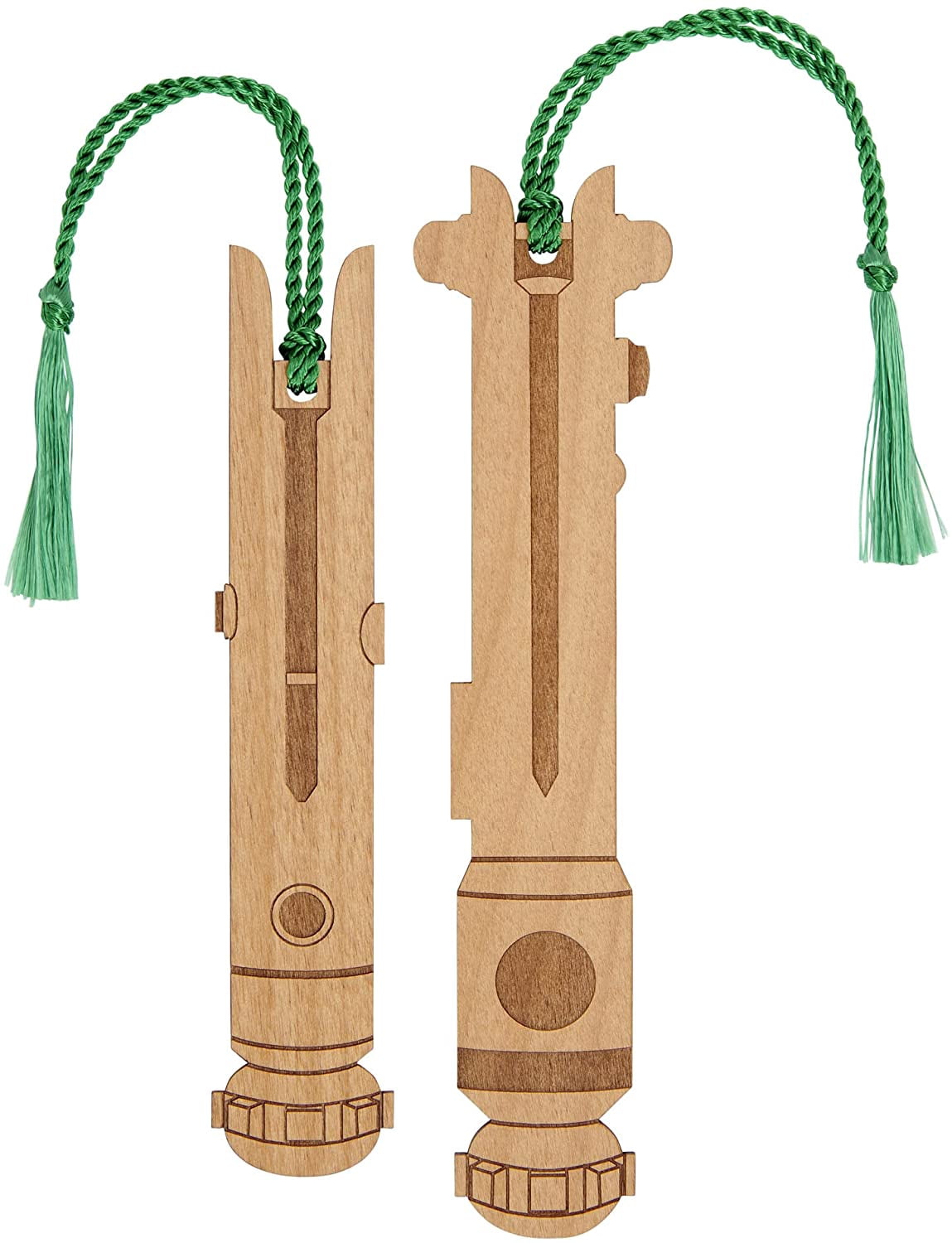 Star Wars Ahsoka Tano Lightsaber Bookmarks - 2 Pack Laser Engraved Wood Bookmarks With Green Tassel, Made In USA 2 thumbnail image