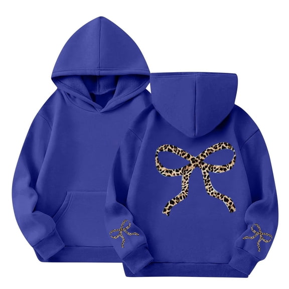 Mercatoo Hoodies for Girls Bow Graphic Oversized Leopard Hooded Sweatshirt Long Sleeve Cute Trendy Casual Pullover Tops