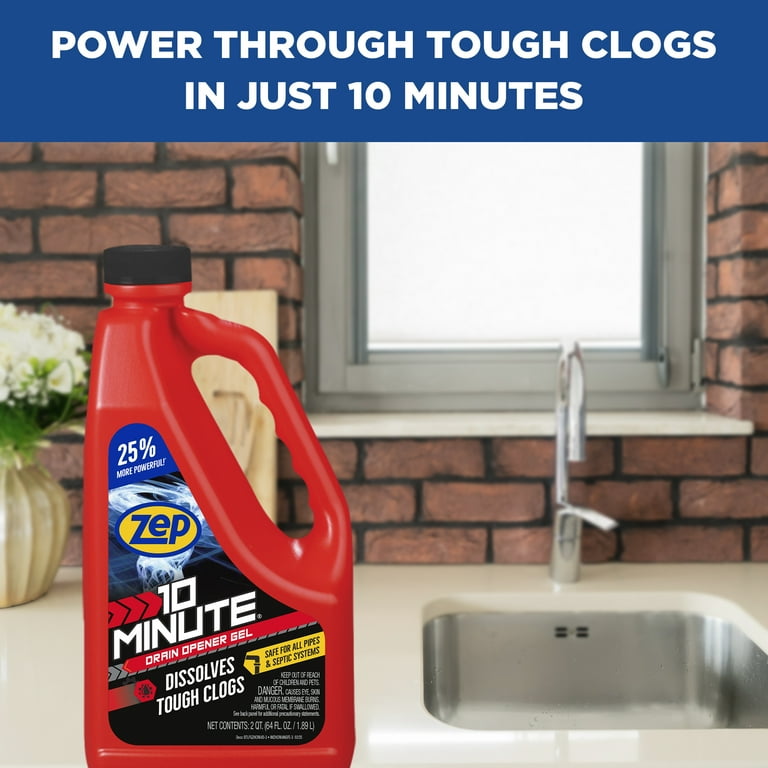 Zep Commercial Strength Drain Opener Gel, Safe for All Pipes, 64oz