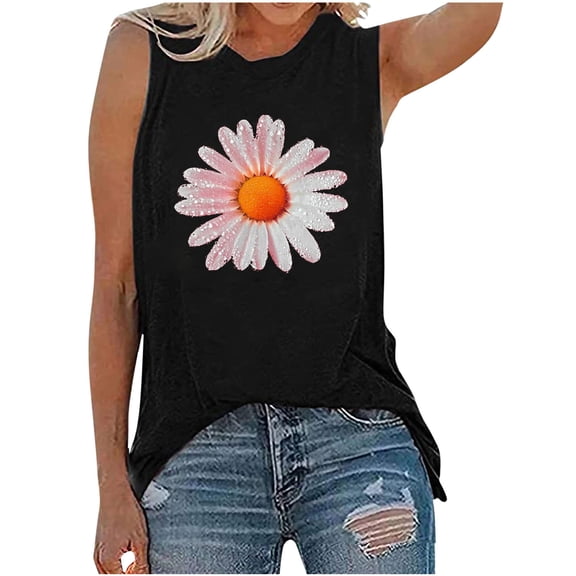 Tank Tops for Women Trendy Casual Print Summer Sleeveless Round Neck Tee Pullover Tops