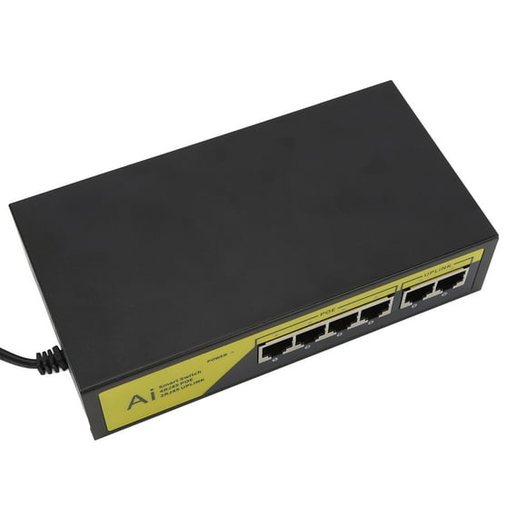 6 Port POE Switch, 4 10/100mbps POE Ports, 2 10/100mbps UP Link Ports At 65W for IP Cameras WLAN Access Points, IP Phones, with Advanced Auto Sensing Algorithm