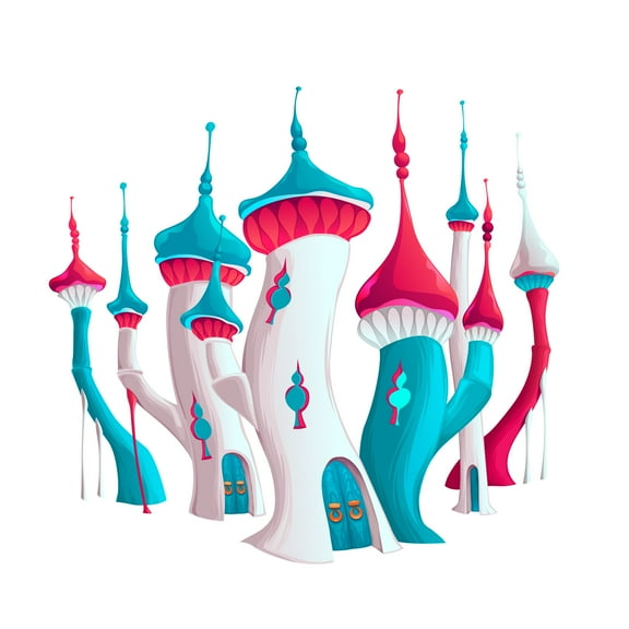 FANTASY - Removable Vinyl Home Living Room Magic Castle Decoration Mushroom Like Fortress Design Multicolored Wall Decal - Kids Nursery Bedroom Easy To Apply Wall Décor Fantasy Sticker 20" x 18"