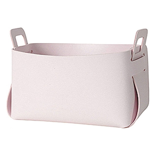 Storage Basket Leather Organizer with Handle Box Decorative Holder Container Box Detachable Cosmetic Stationery Decoration Pink S