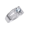 thumbnail image 3 of RYLOS Men's Rings 14K White Gold Designer Starburst 7MM Round Gemstone & Diamond Ring Aquamarine March Birthstone Rings Size 10, 3 of 7